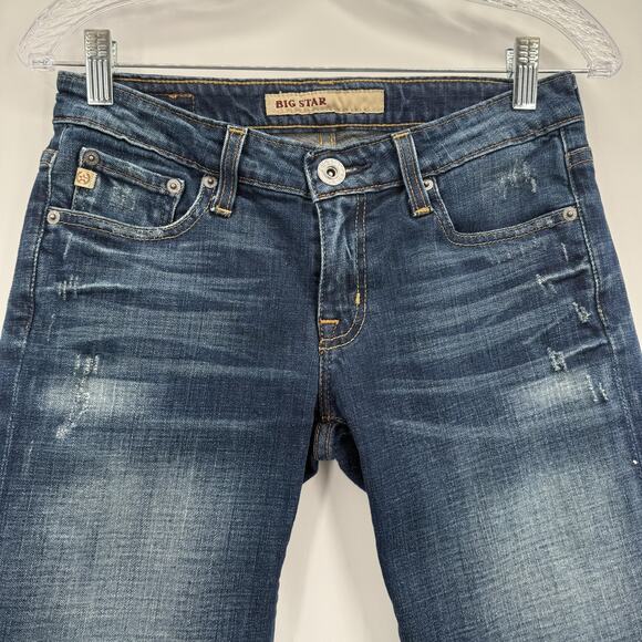 Big Star Denim Jean Shorts Womens 27 Blue Dark Wash Distressed Stretch Bermuda - Picture 2 of 12